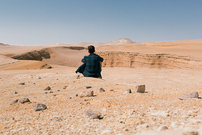 Homme contemplant le Canyon de los Perdidos