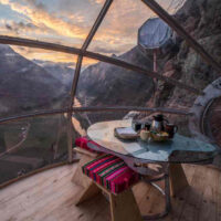Vue intérieure d'une skylodge, logement insolite, au Pérou